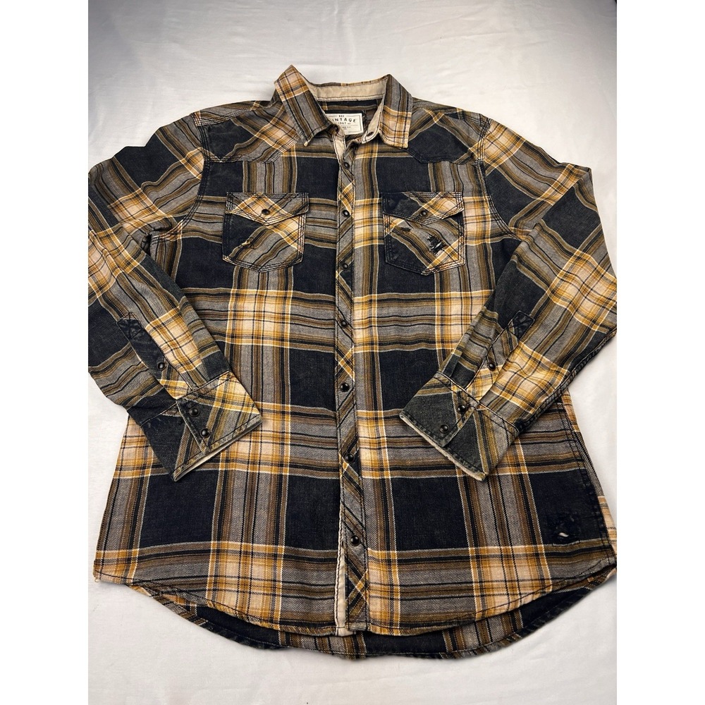 BKE‎ Vintage Flannel Shirt Plaid Snap Button Long Sleeve Western Grunge Mens Lg